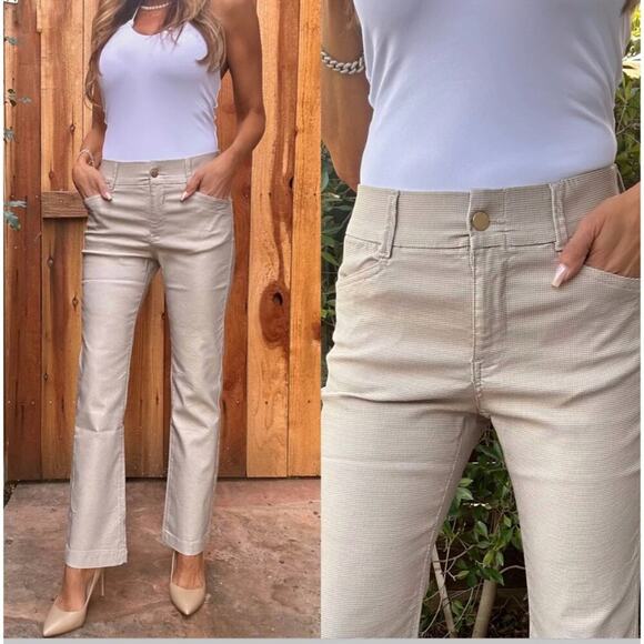 NWT Bevy Flog Tan/White Micro Plaid Pants Straight Leg Mid Rise Women's Size 27 - Picture 1 of 10